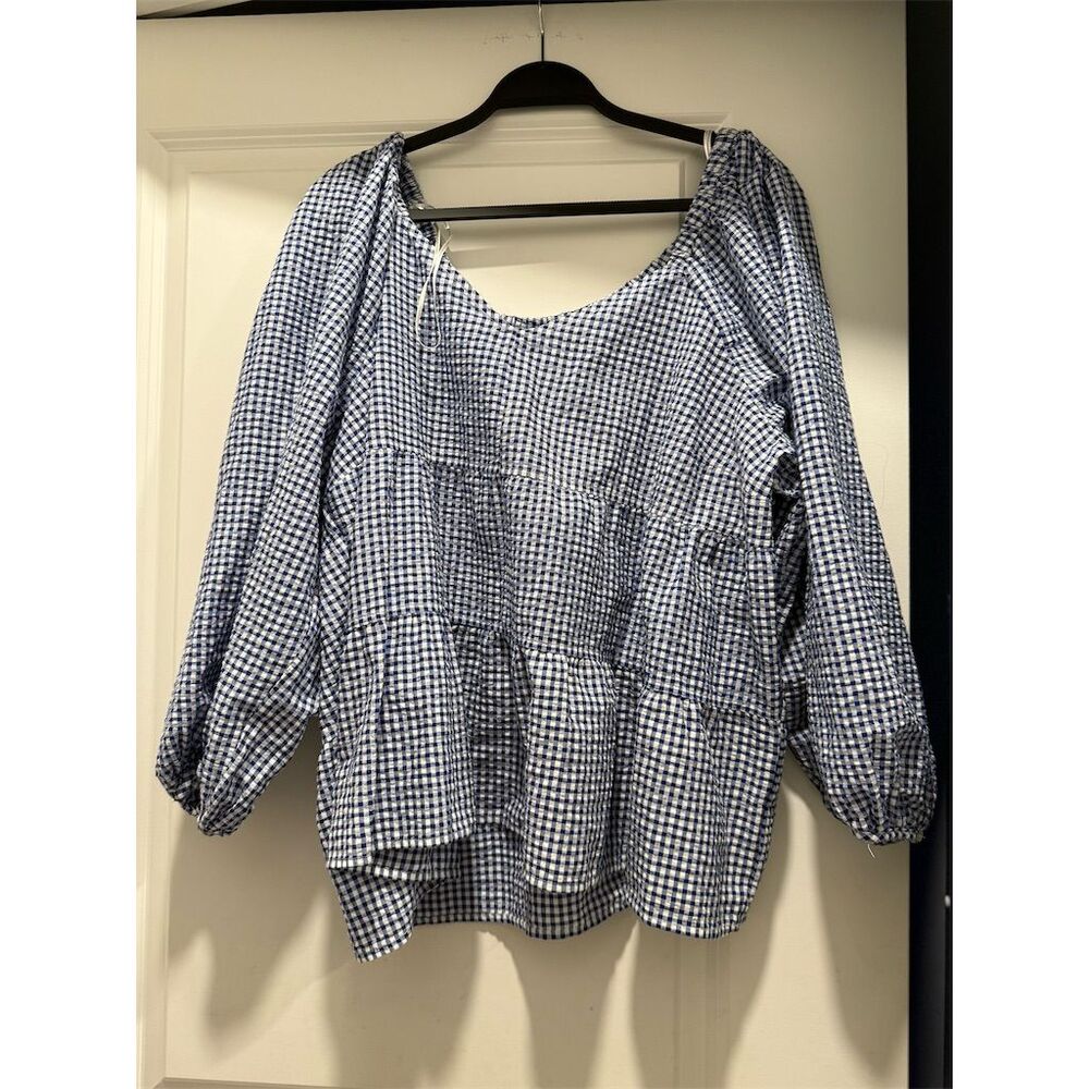 Old Navy Women's XXL Blue Gingham Long-Sleeve Tunic Blouse
